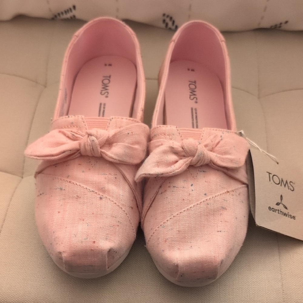 TOMS Pink Bow Canvas Flats